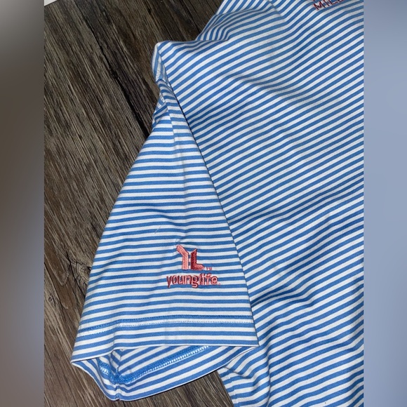 Peter Millar Blue & White Striped Polo Shirt | Men’s Size L | Young Life Logo - Picture 4 of 4